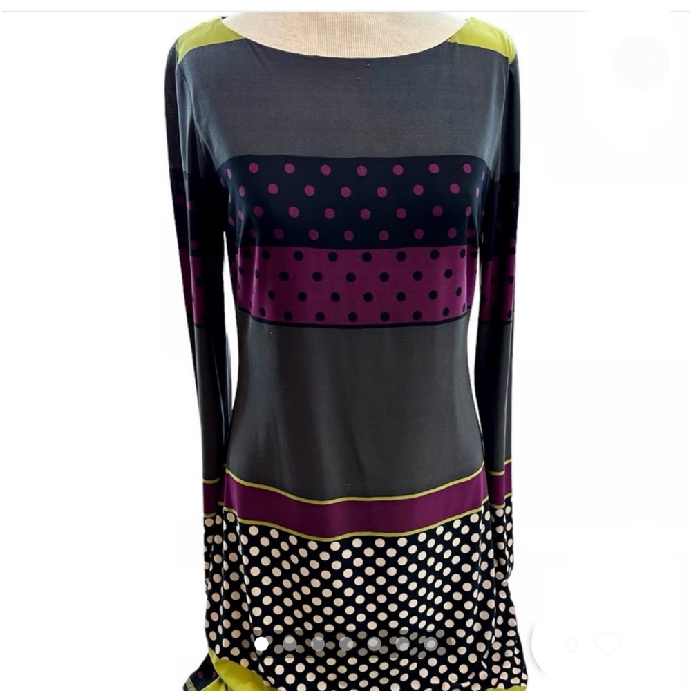 2/$20 - Nine West 70’s Inspired Fun Colour Block Lined Slinky Long Sleeve Dress